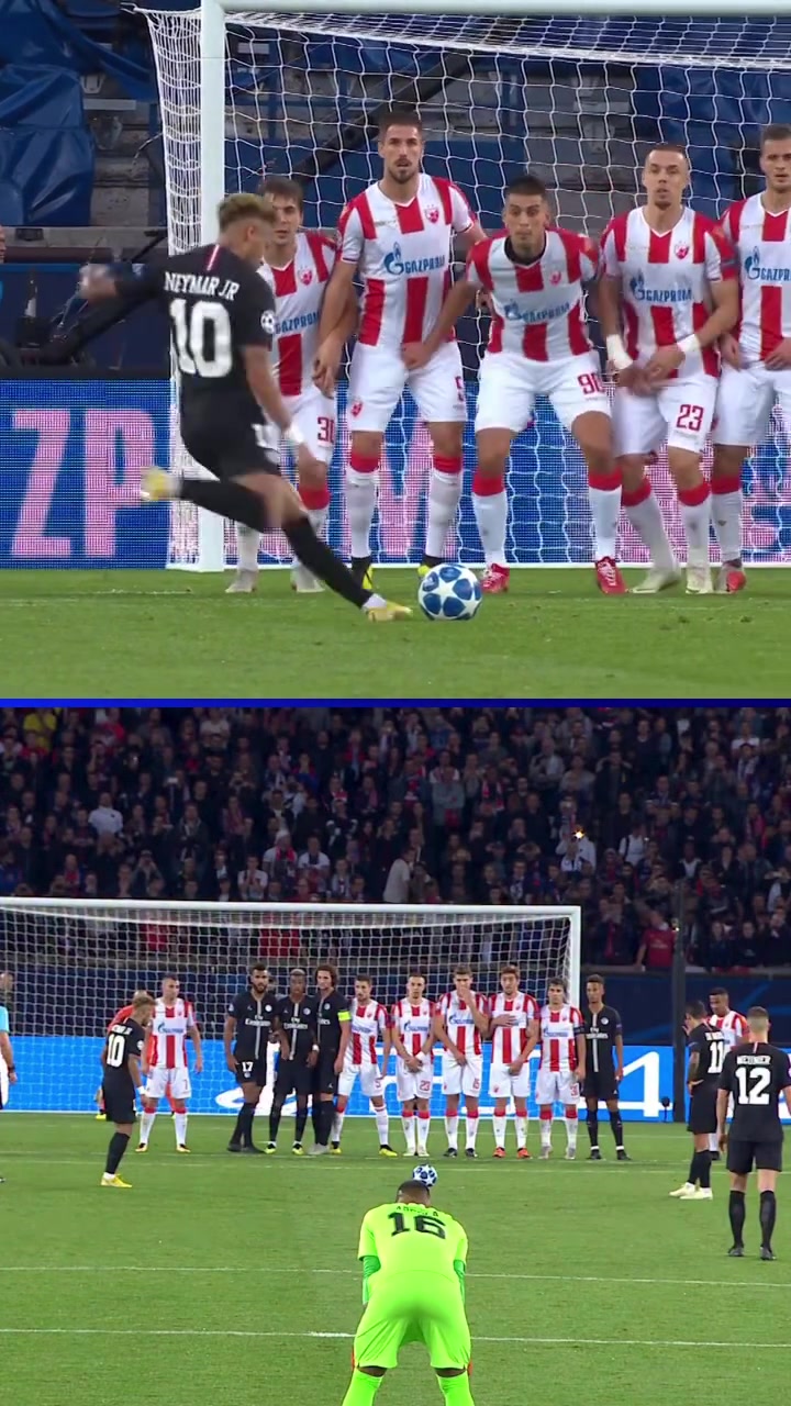 超級巨星歐冠官方曬內(nèi)馬爾單場比賽任意球世界波雙響